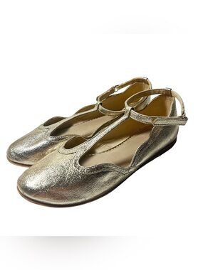 Zara T-Strap Mary Jane Metallic Gold Color Flats EU Size 36 US Size 6